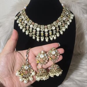 Traditional Desi Bollywood Indian Pakistani necklace earrings tikka set
